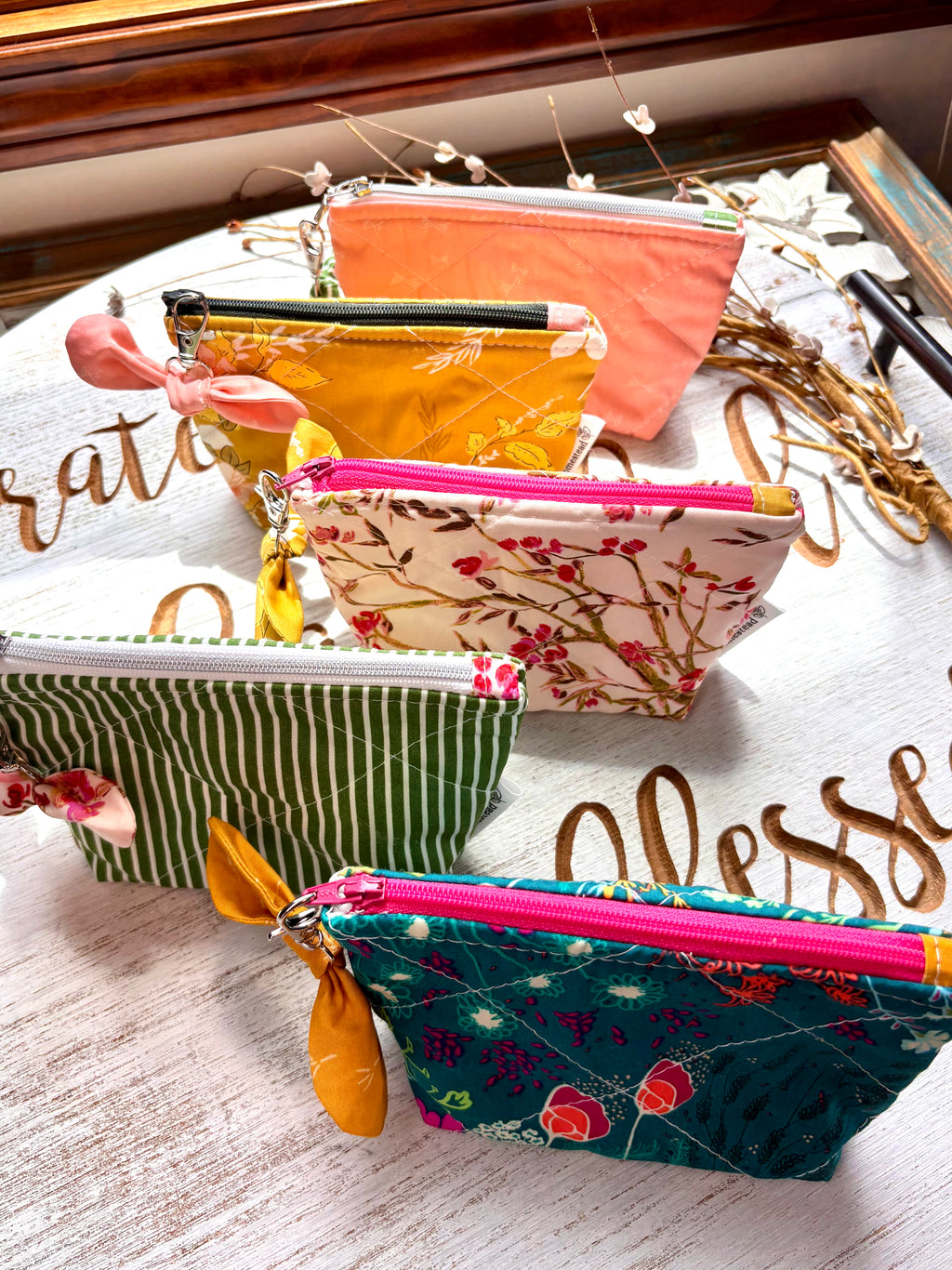 Quilted Zipper Bow Pouch