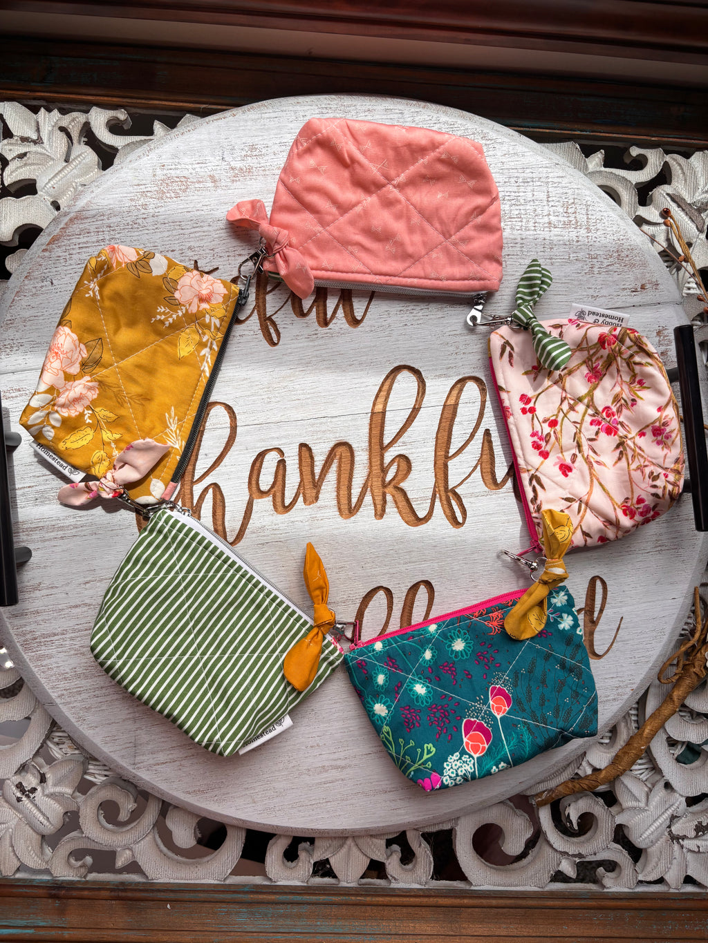 Quilted Zipper Bow Pouch